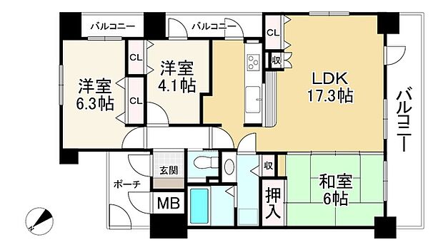 ペルル草津(3LDK) 4階の間取り図