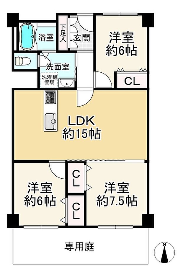 北摂マンション(3LDK) 2階の間取り図