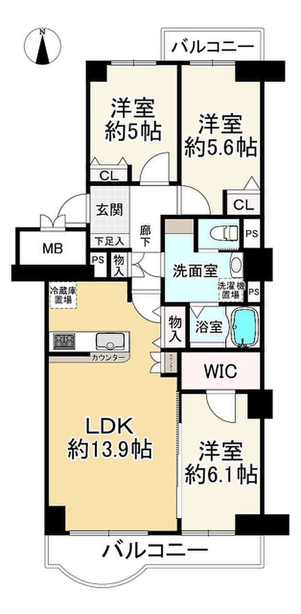 メゾン千里丘Ｊ棟(3LDK) 7階の間取り図