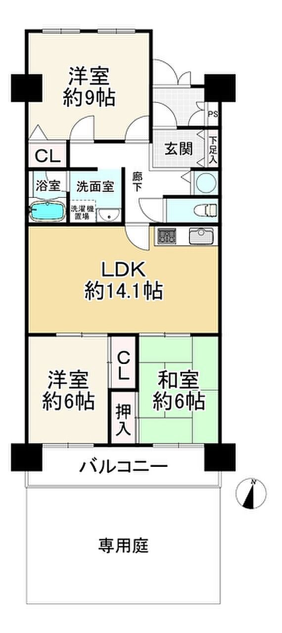 日興千里丘スカイマンションＡ棟(3LDK) 1階の間取り図