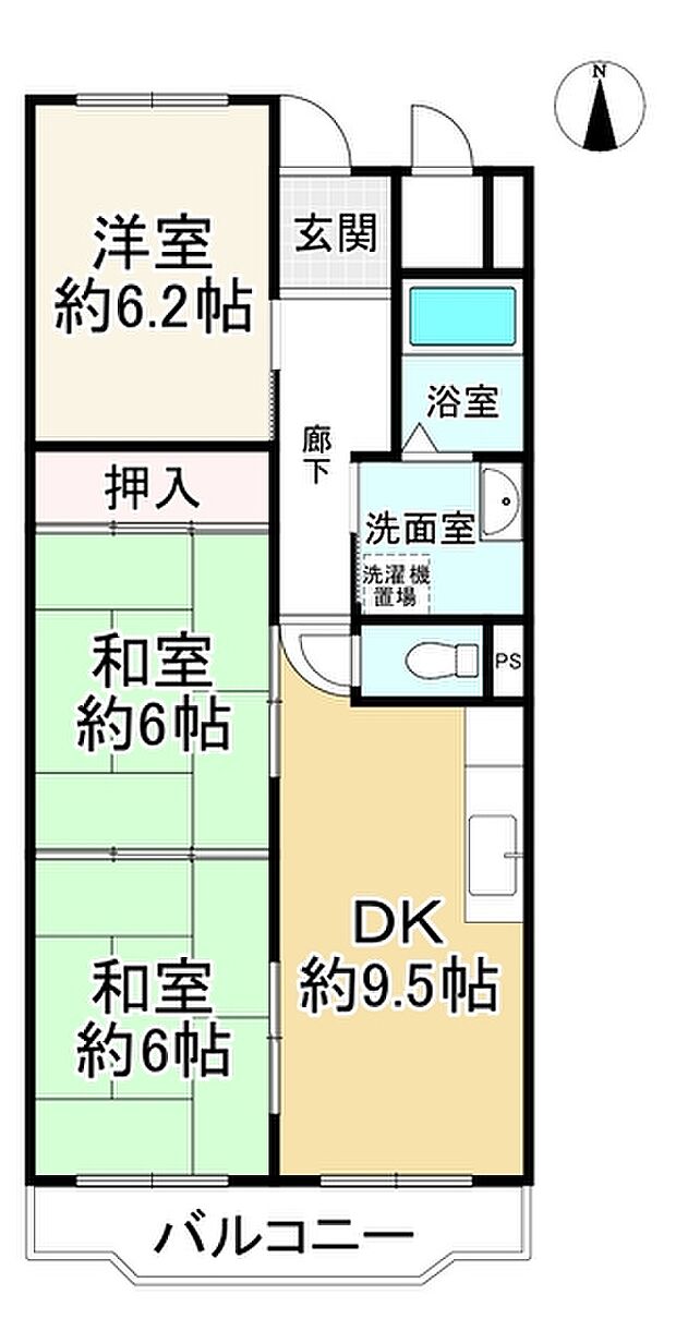 千里関大前コーポラスA棟(3DK) 4階の間取り図