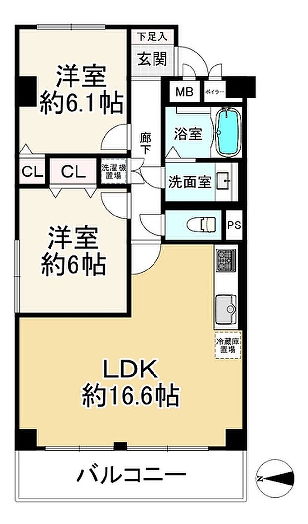財形江坂ハイツ(2LDK) 2階の間取り図
