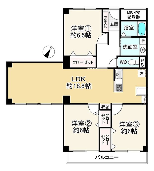メゾンドール千里泉ヶ丘3号館(3LDK) 4階の間取り図