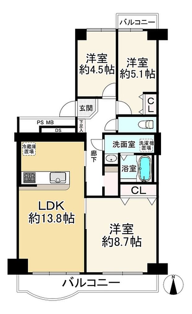 メゾン千里丘Ｋ棟(3LDK) 11階の間取り図