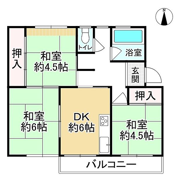粟生第二住宅第16号棟(3DK) 5階の間取り図