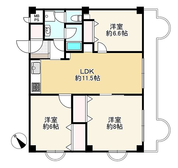 豊中ロイヤルマンション(3LDK) 9階の間取り図