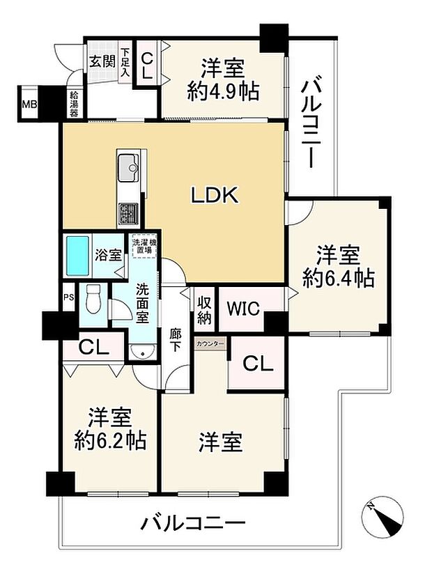 インペリアル千里山田(4LDK) 8階の間取り図