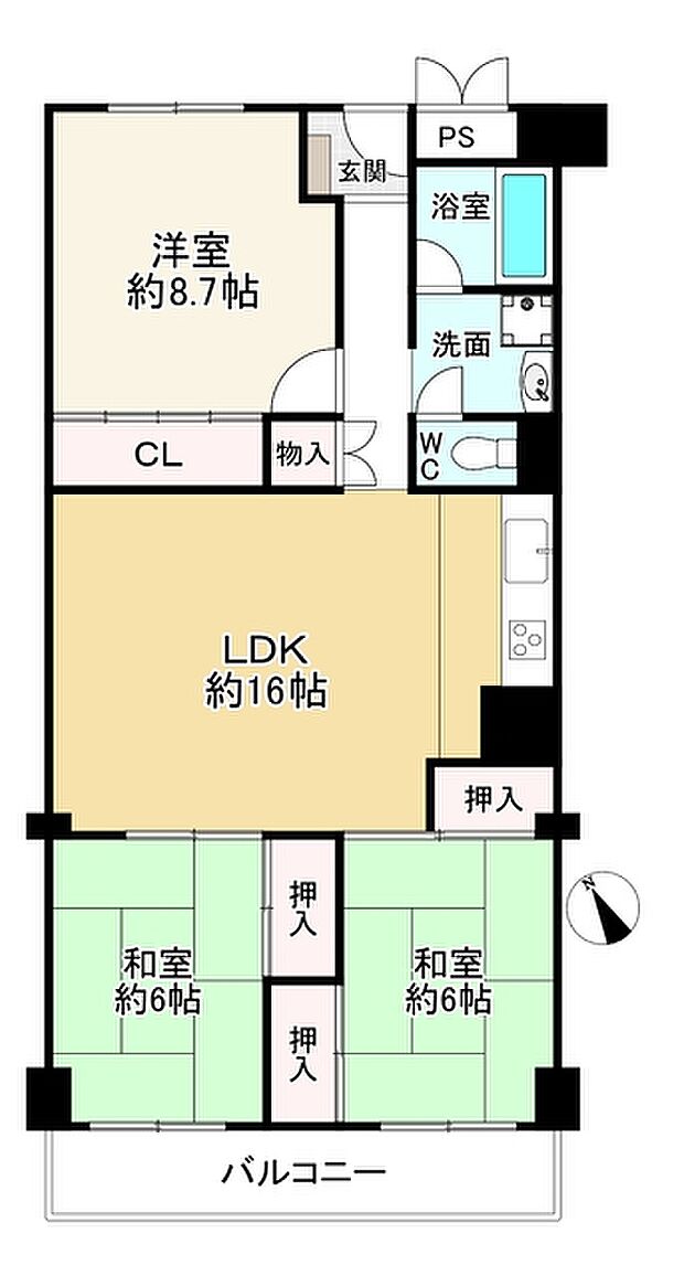 千里泉ヶ丘スカイハイツ3号棟(3LDK) 3階の間取り図