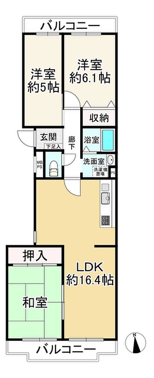 グリーンコーポ江坂第3(3LDK) 2階の間取り図