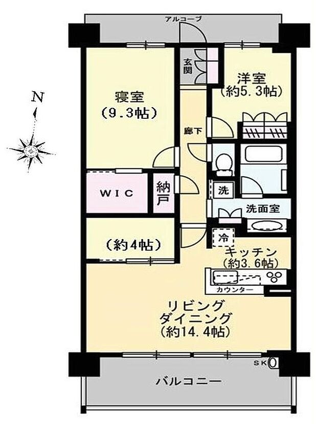 ザ・パークハウス南千里アリーナＥ棟(2SLDK) 9階の間取り図