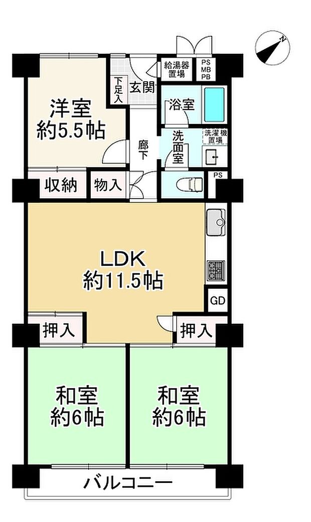 千里スカイハイツ(3LDK) 6階の間取り図