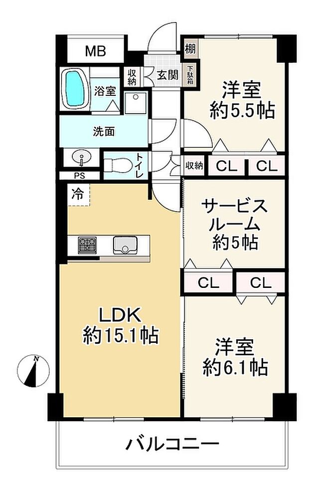 豊中岡町グランドハイツ(2SLDK) 4階の間取り図
