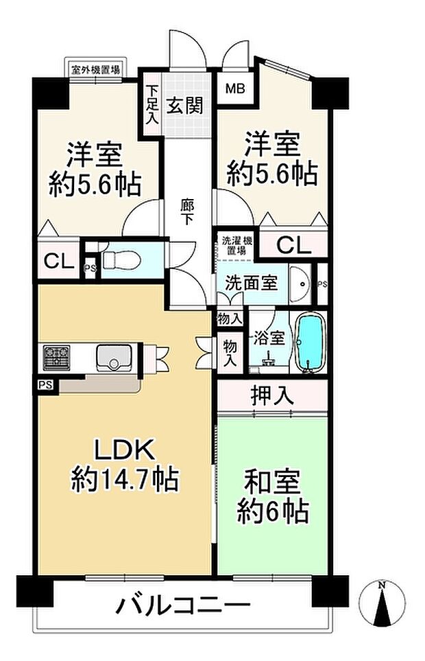 エンゼルハイム千里山第弐(3LDK) 1階の間取り図