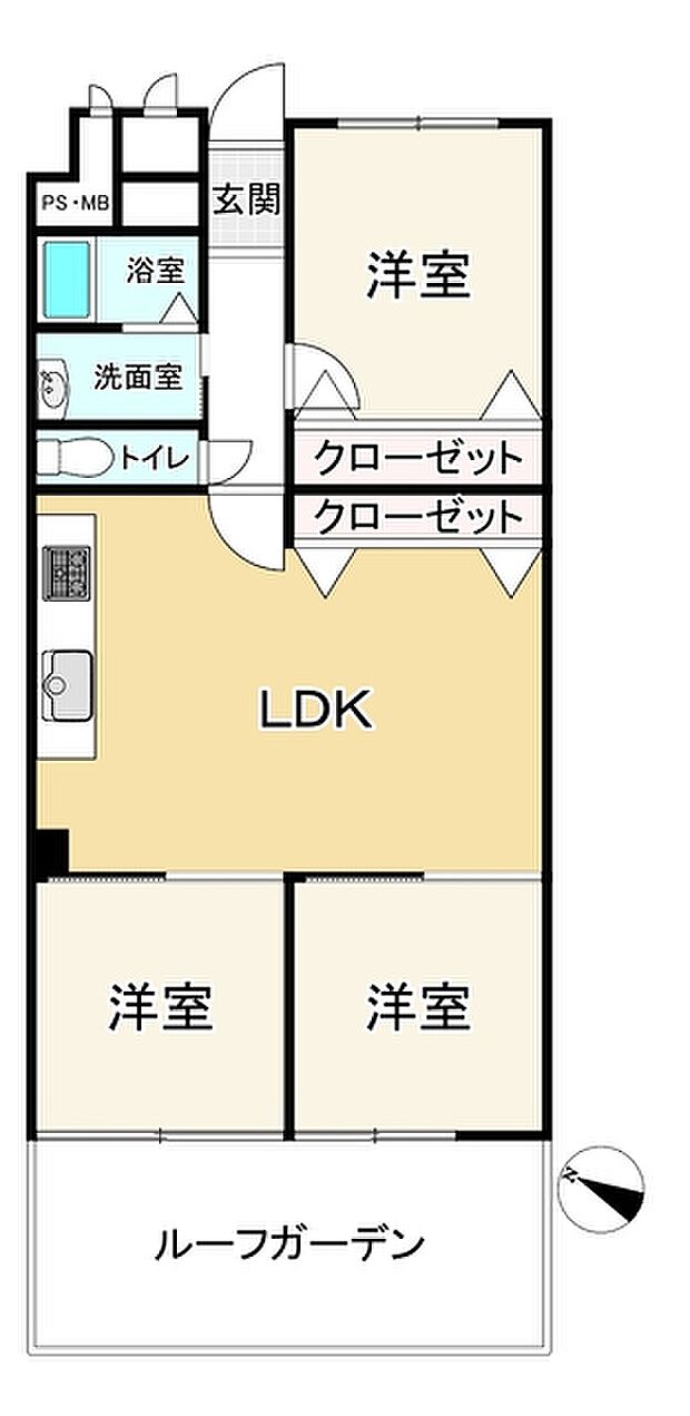 日興緑地公園スカイマンション(3LDK) 1階の間取り図
