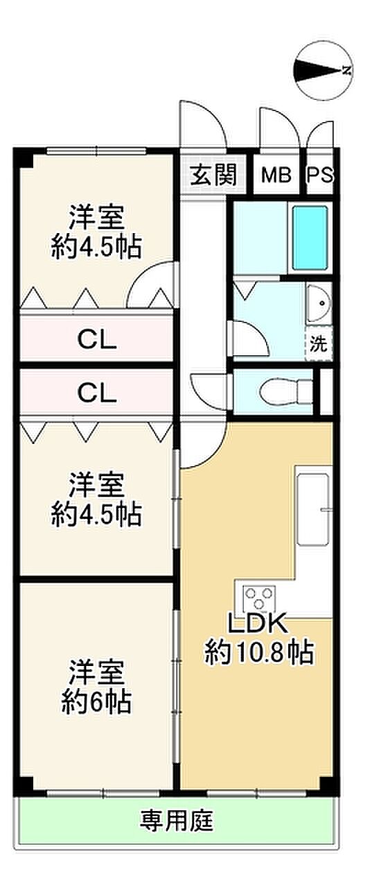 服部緑地パルコアＢ棟(3LDK) 1階の間取り図