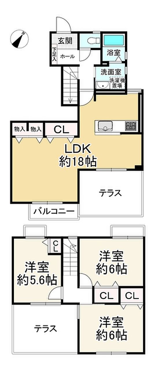 山田西Ａ団地Ａ4棟(3LDK) 2階の間取り図
