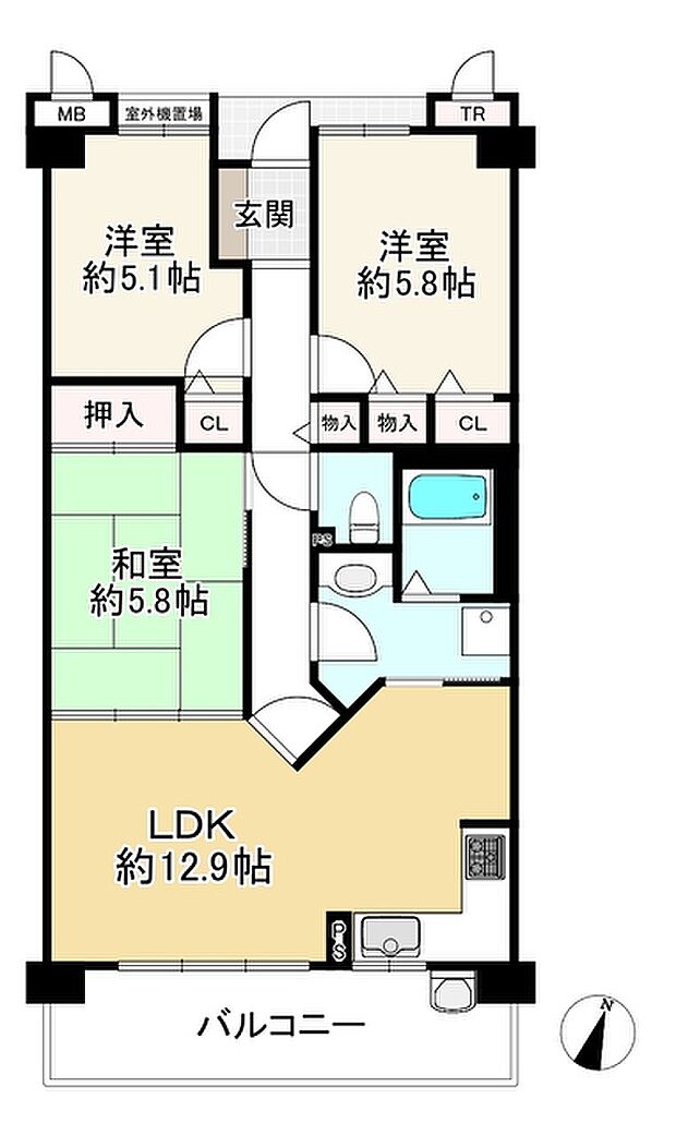 ロイヤルアーク伊丹(3LDK) 2階の間取り図