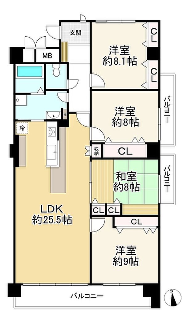 香里ケ丘セントポリア1号館(4LDK) 9階の間取り図