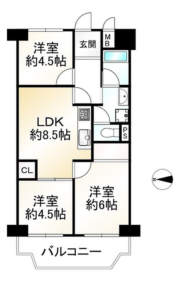 香里日光ハイツ(3DK) 7階の間取り図