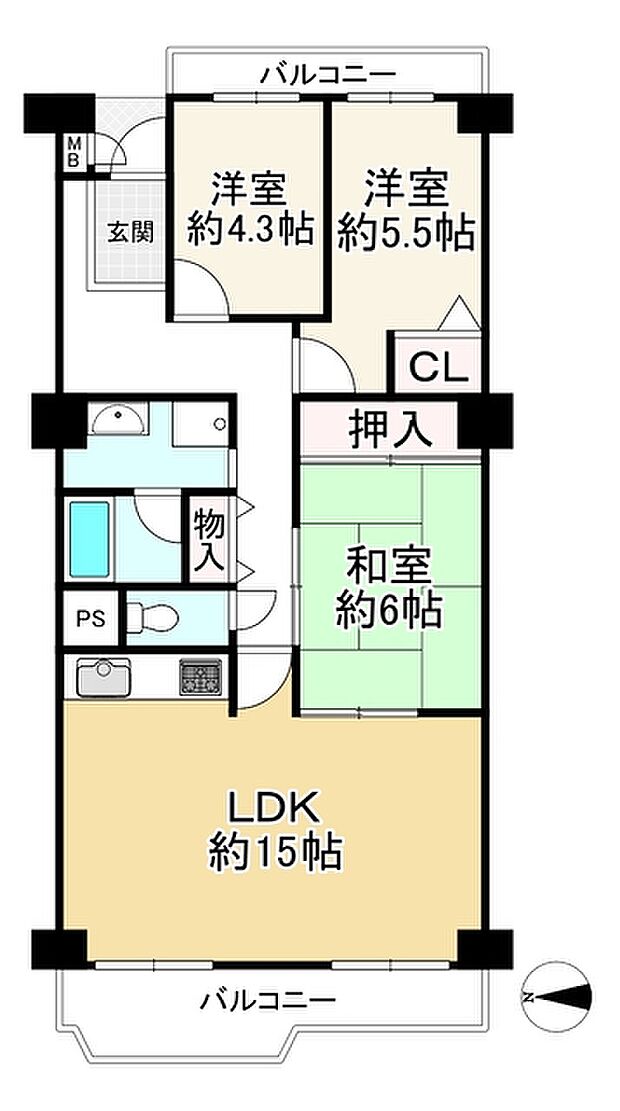 グリーンタウン香里ケ丘Ｄ棟(3LDK) 8階の間取り図