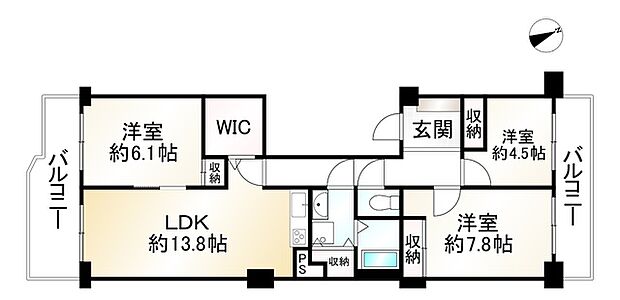香里ヶ丘ガーデンハイツ2(3LDK) 2階の間取り図