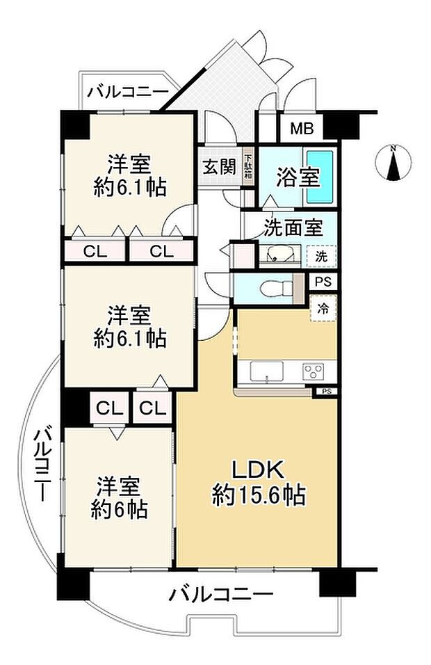 サンプラーサ津田駅前II番館(3LDK) 3階の間取り図