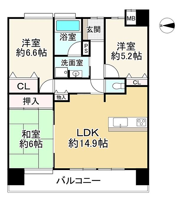 メロディハイム山田池公園(3LDK) 3階の間取り図