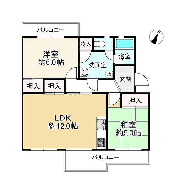 男山第4住宅308号棟(2LDK) 3階の間取り図