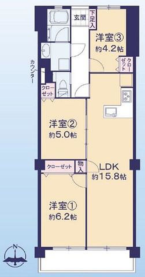 真間パレスマンション(3LDK) 4階の間取り図