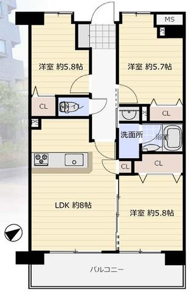 ライオンズガーデンシティ本八幡(3LDK) 8階の間取り図