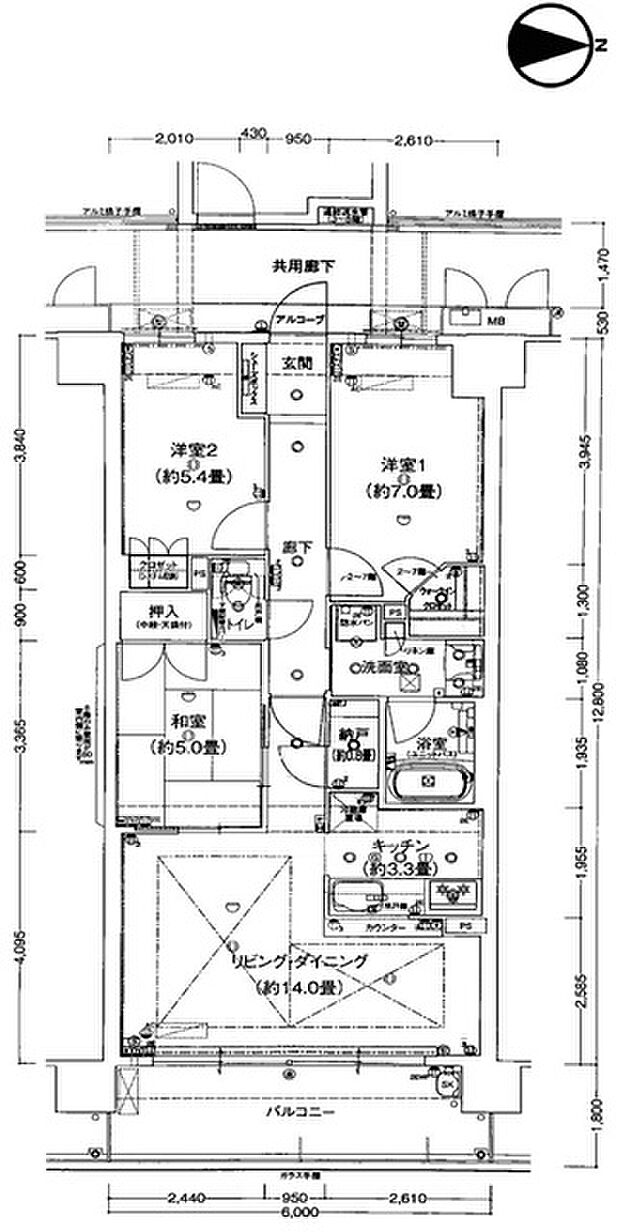 ローレルコート西大寺国見町壱番館(3LDK) 2階の間取り図