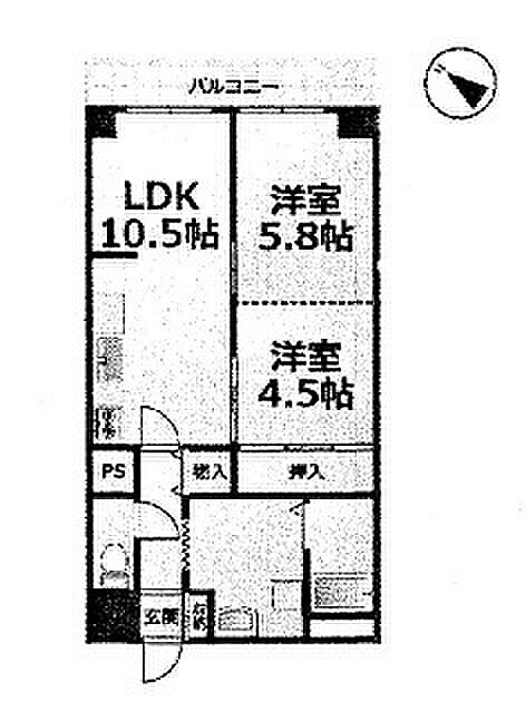 山科セントラルハイツ(2LDK) 4階/4Ｆの間取り図