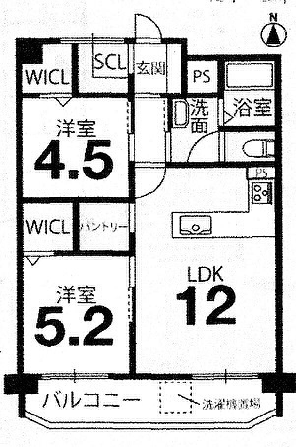 山科団地B棟(2LDK) 4階の間取り図