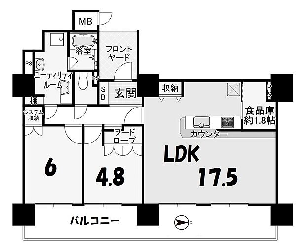 デ・リード大津におの浜レイクサイドタワー(2LDK) 16階の間取り図