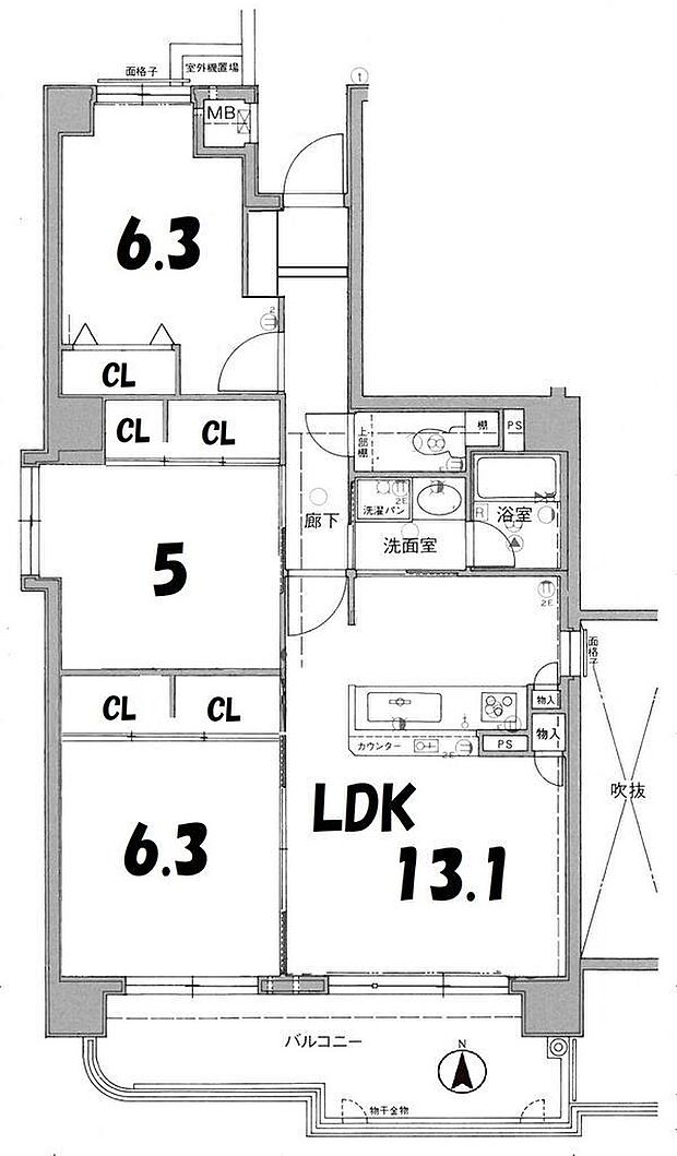 グランドムール膳所(3LDK) 4階の内観