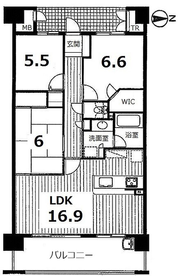 ロータリーマンション大津京パークワイツ(3LDK) 7階の間取り図
