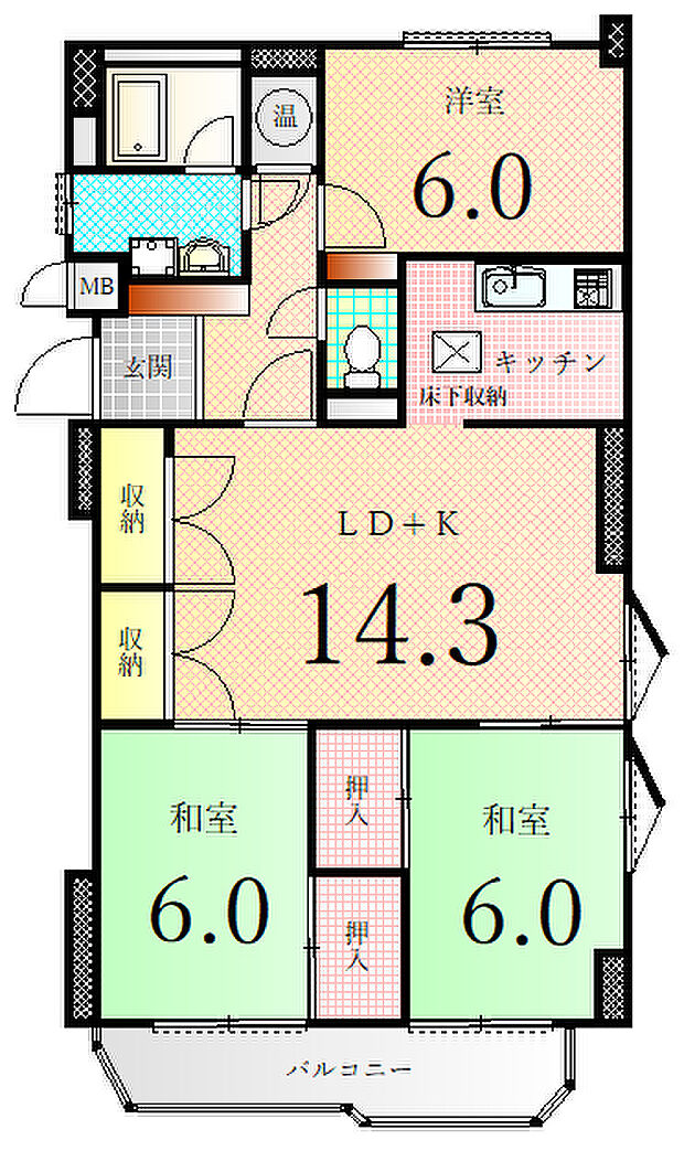 石清尾ハイツ(3LDK) 2階の内観