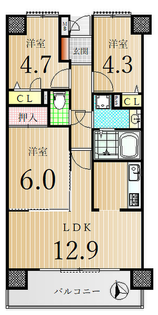 ダイアパレス太田第２(3LDK) 9階の内観