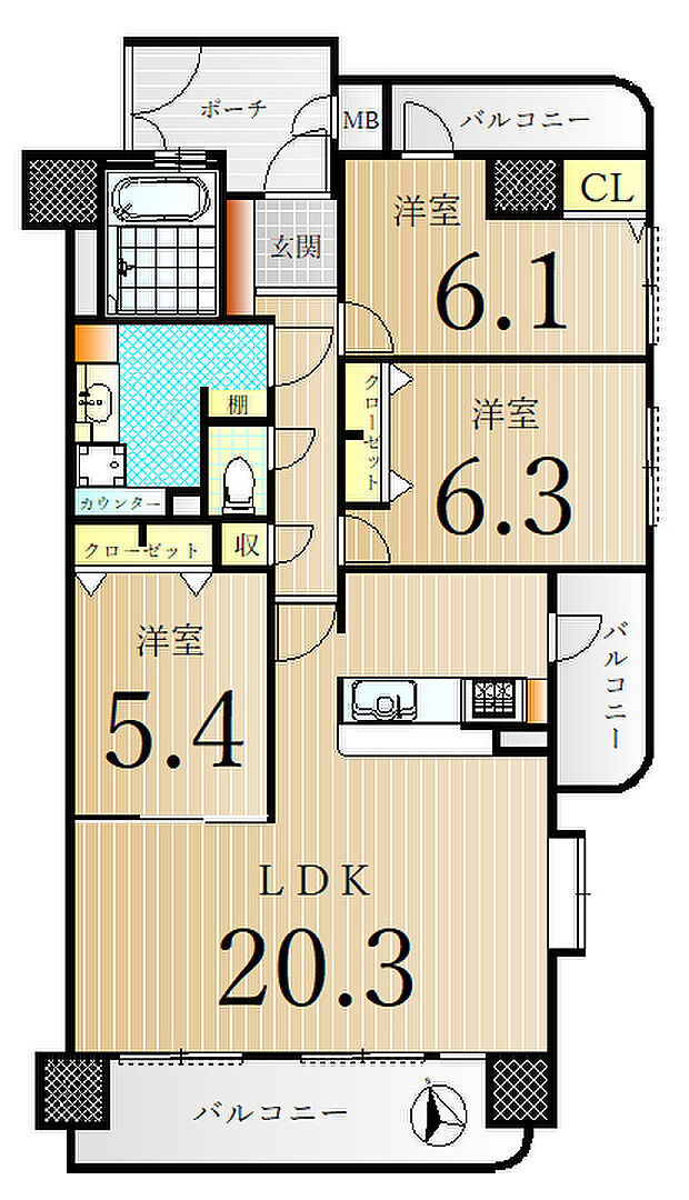 ファミール上福岡(3LDK) 4階の間取り図