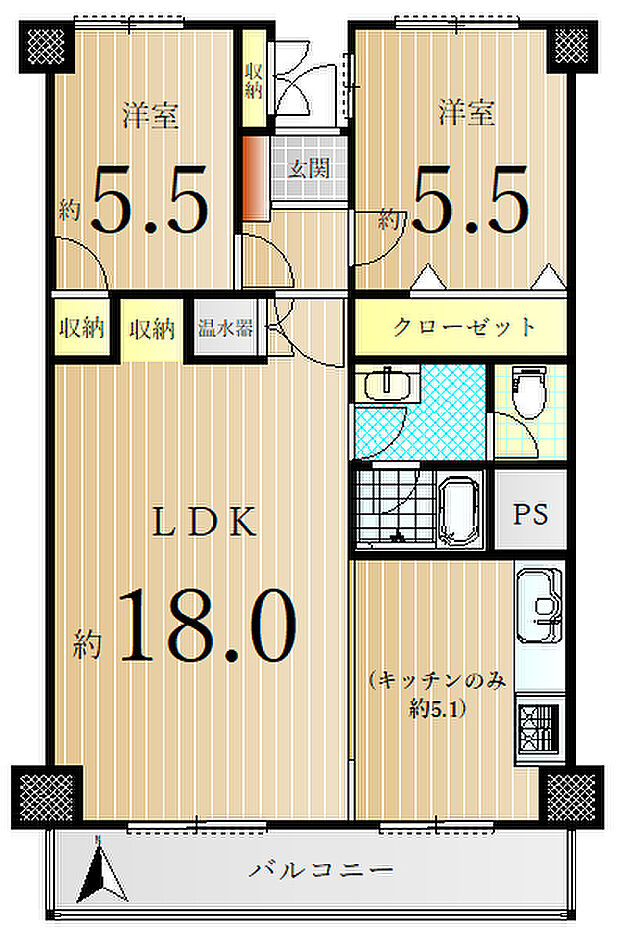 蓬莱マンション(2LDK) 6階の間取り図