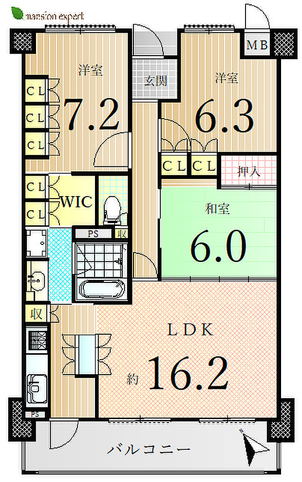 サーパス宮脇(3LDK) 2階の間取り図