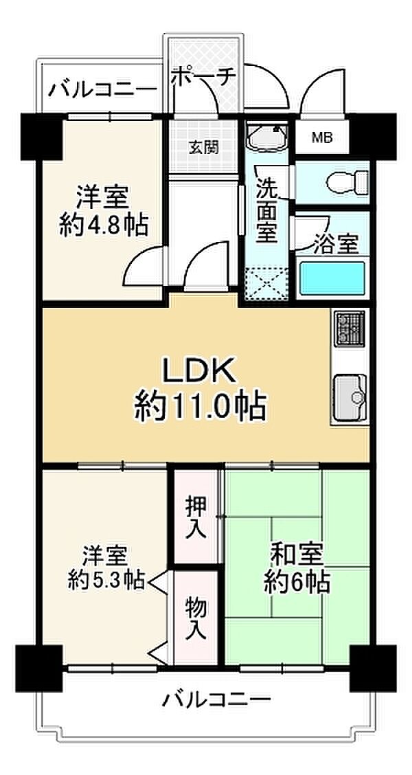 セントラル第二武庫之荘(3LDK) 5階の間取り図