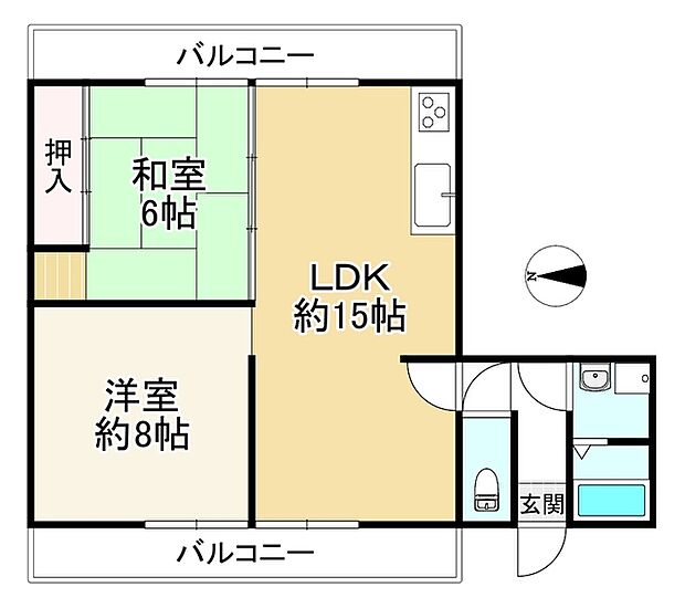アミング潮江イーストＡ1棟(2LDK) 3階の間取り図