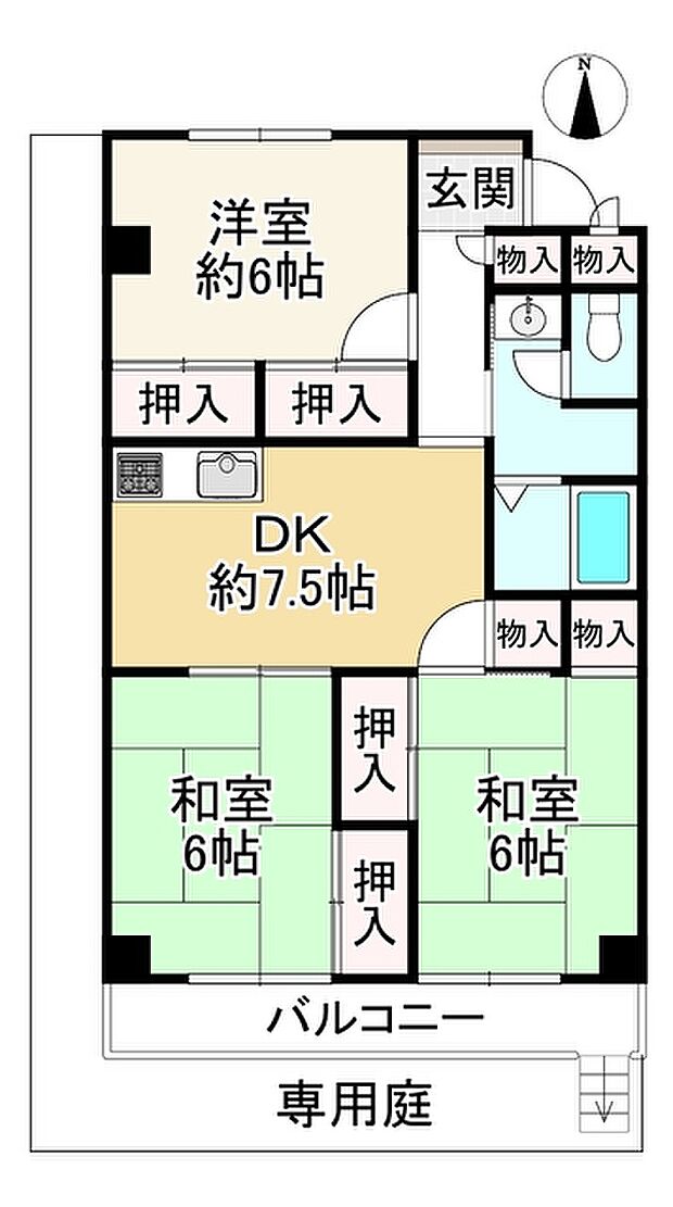 ハイツ尼崎Ａ棟(3DK) 1階の間取り図
