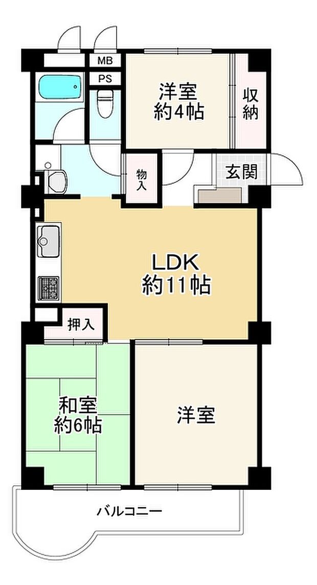 桜台ハイツ2号棟(3LDK) 6階の間取り図