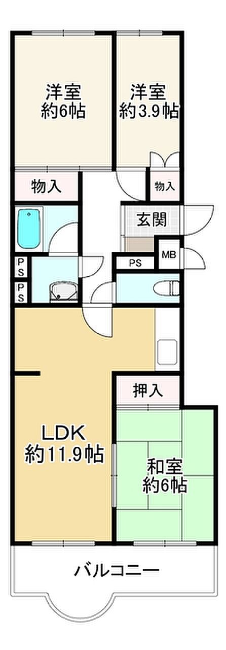 コスモハイツ瑞ケ丘Ａ棟(3LDK) 3階の間取り図