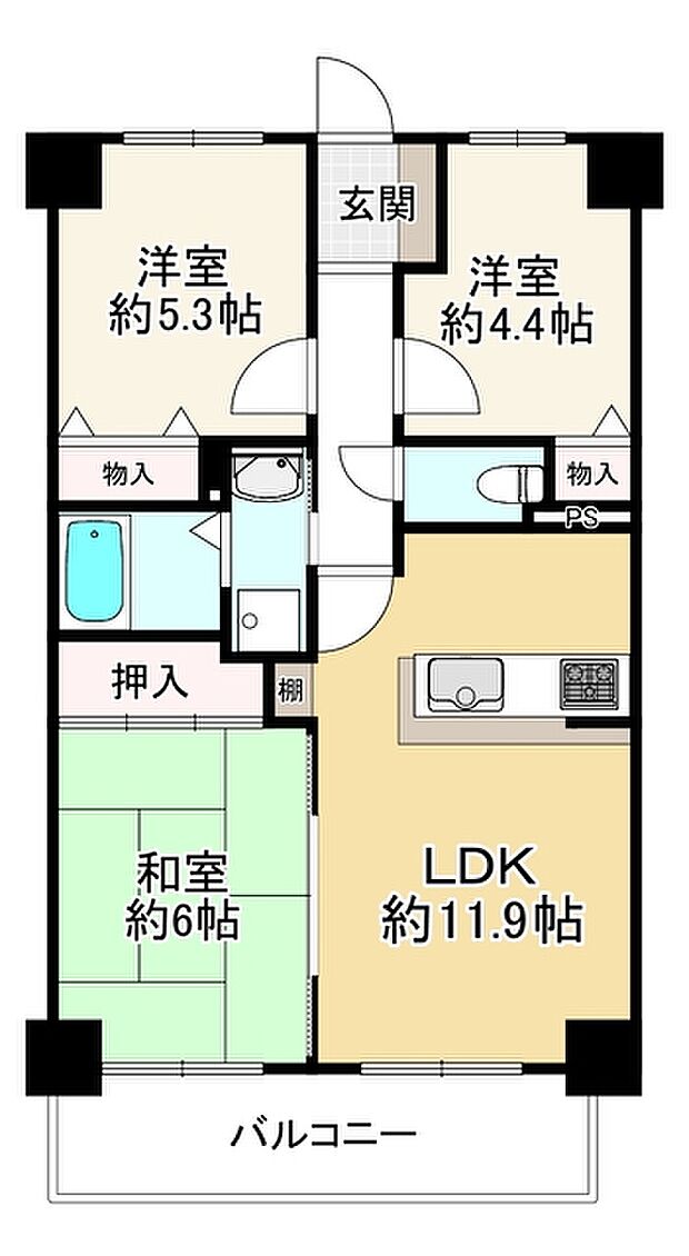 カルム西伊丹(3LDK) 9階の間取り図