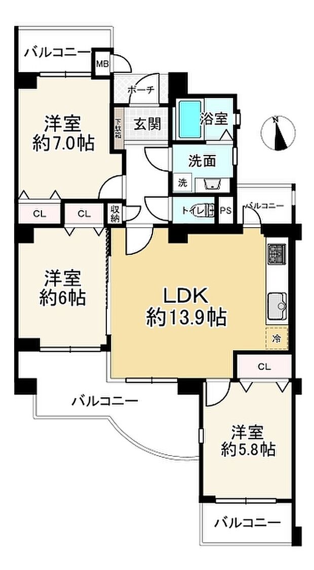 パレ武庫川プルミエールII参号棟(3LDK) 6階の間取り図
