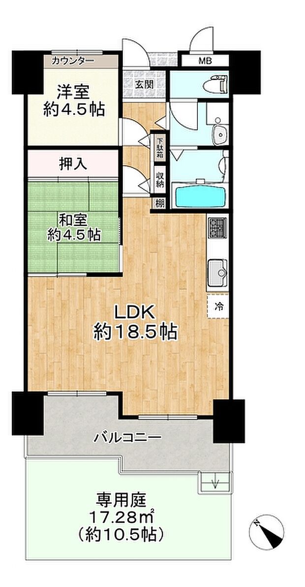 阪神住建リバーサイドヴィラ姫島(2LDK) 1階の間取り図