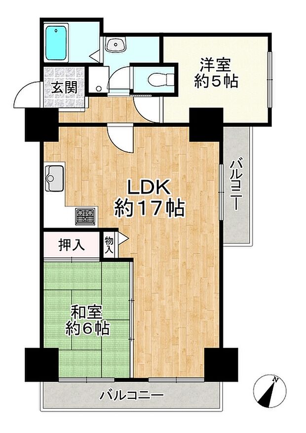 花川アーバンライフ(2LDK) 4階の間取り図